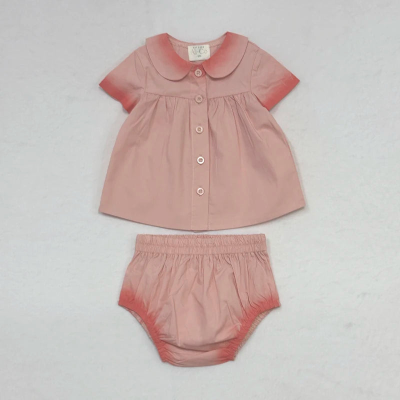Peach and Blue Sibling Matching Outfits, Cotton Girls Collared Dresses, Boys Shirts and Shorts, Baby Rompers and Toddler Two-Piece Clothing