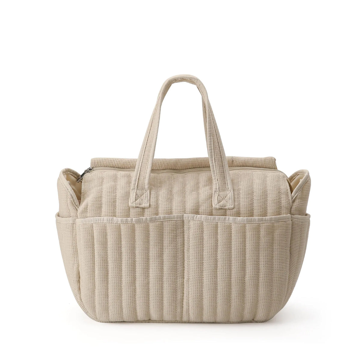 Textured Diaper Tote Bag with Zipper Closure, Interior Organizer Pockets and Carry Handles, Solid Color Baby Essentials Bag for Everyday Outings