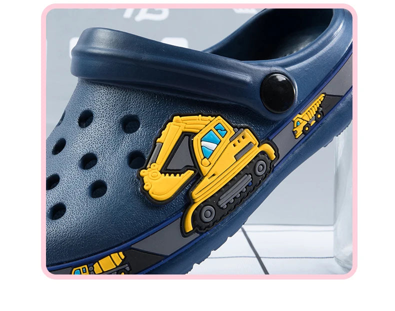 Dinosaur Kids Garden Clogs with Ventilation Holes and Pivoting Heel Strap, Closed-Toe Slip-On Summer Shoes for Boys and Girls Casual Outfits