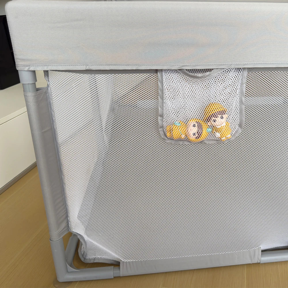 Padded Baby Playpen by PANGDUBE, Gray Mesh Activity Yard with External Zipper Door, Storage Pocket and Five Size Options for Supervised Play