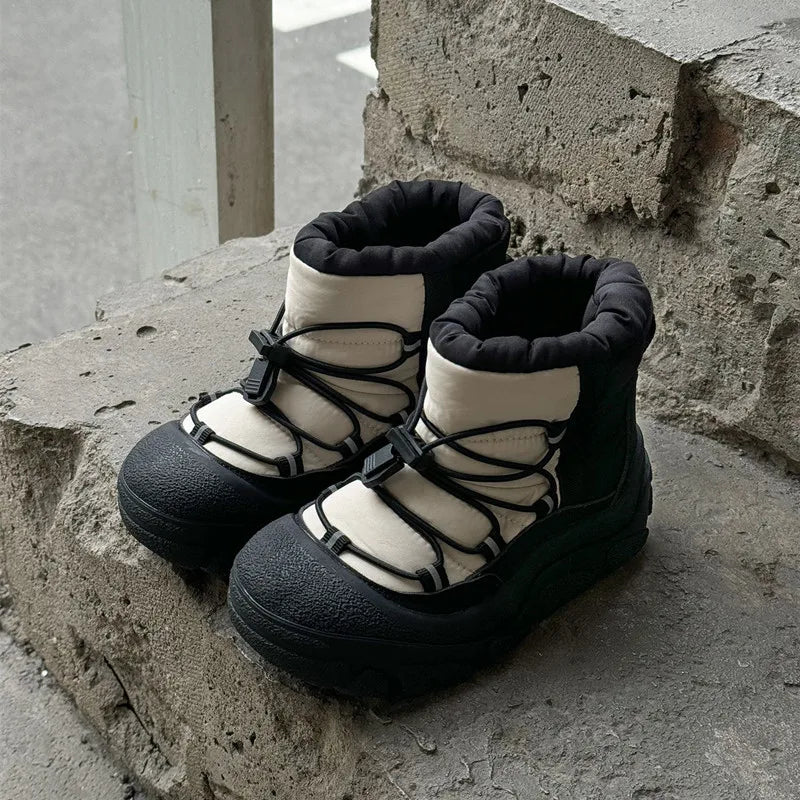 Toggle-Lace Kids Winter Boots with Padded Collars and Chunky Tread Soles, Boys and Girls Snow-Style Ankle Shoes in Four Colors, Sizes 26-37