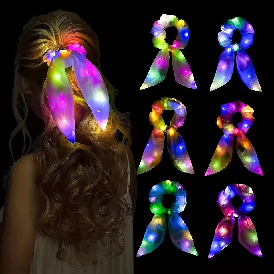 LED Hair Scrunchies for Women, Light Up Satin Elastic Hair Ties with 3 Lighting Modes for Glow Parties, Concerts & Holiday Gifts