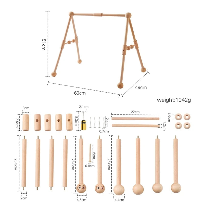 Baby Gym Hanging Toys in Wood and Cotton with Animal, Star and Moon Pendant Designs, Individual or Set Options for Supervised Play