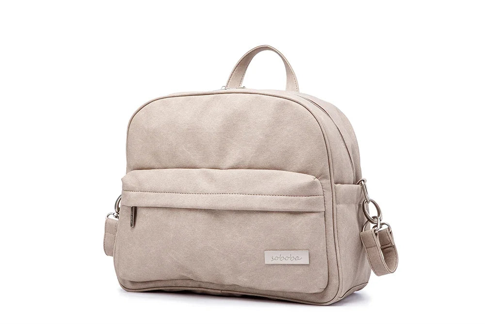 Diaper Bag Backpack by Soboba with Front Zipper Pocket, Top Carry Handle and Solid Color Styling for Baby Care Essentials and Everyday Outings