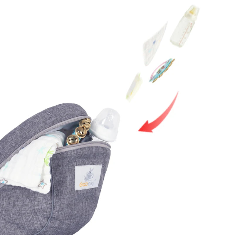 Waist-Mounted Baby Hip Seat with Padded Shoulder Strap and Zippered Storage Pockets, Gray or Black Carrying Accessory for Everyday Parent Outings