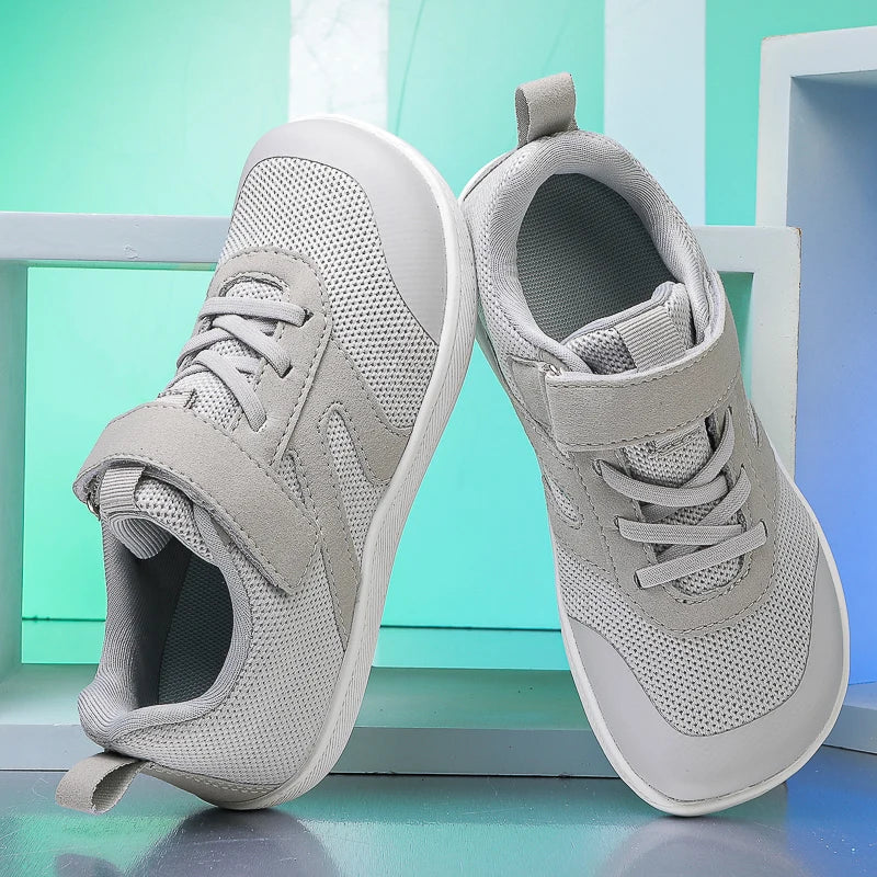 Children’s Minimalist Barefoot Sneakers with Wide Fit, Zero-Drop Design, Mesh Panels and Adjustable Strap for Boys and Girls Everyday Wear