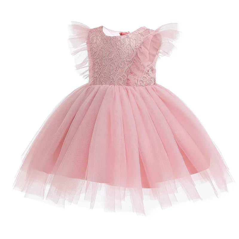 Baby Baptism Gown for Girls with Long Sleeves, Lace Details and Cotton Lining, Dress and Cap Set for Christening and First Birthday Photos