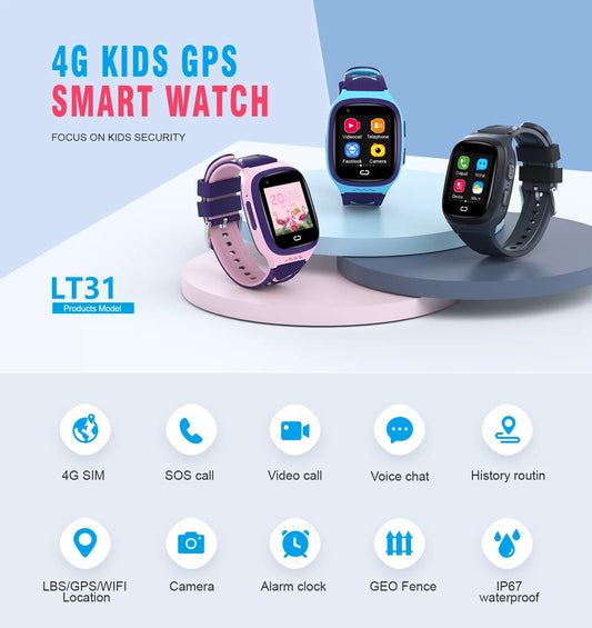 4G Kids GPS Smartwatch, LT31 Video Call Camera Watch with Nano SIM Support, SOS Contacts, 1.4-Inch Touchscreen and Setracker2 App for Family Check-Ins