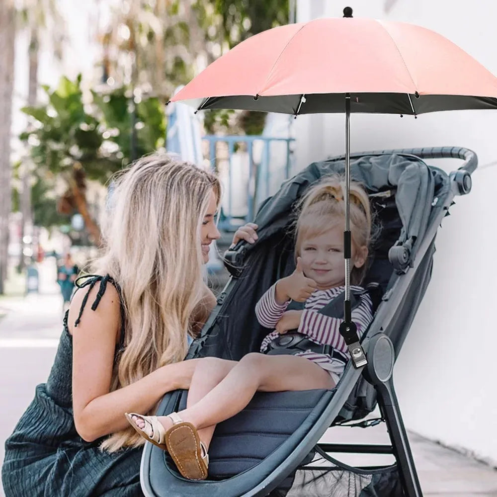 Stroller Sunshade Parasol with Holder, Folding Baby Stroller Umbrella with 8 Steel Ribs and Adjustable Positioning for Outdoor Walks