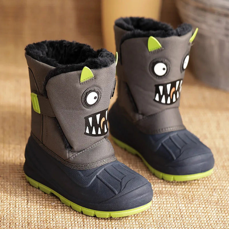 Kids Unicorn Winter Boots with Plush Trim, Gold-Tone Horn and Ear Details, Pink and White Fantasy-Themed Cold-Weather Footwear for Girls