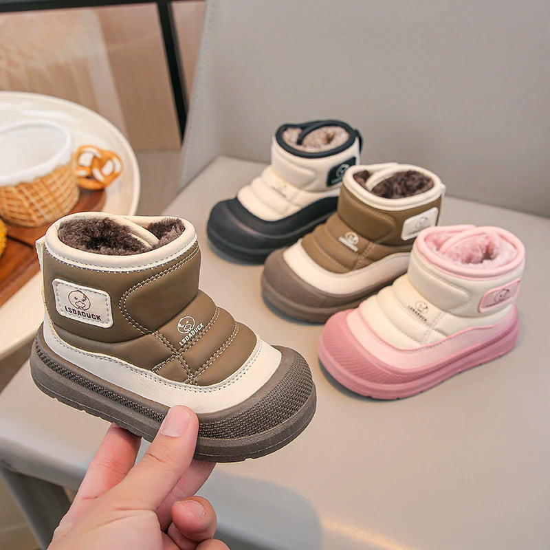 Kids Padded Snow Boots with Plush Lining, Wraparound Ankle Flaps and Chunky Soles, Boys and Girls Winter Shoes in Pink, Black or Brown