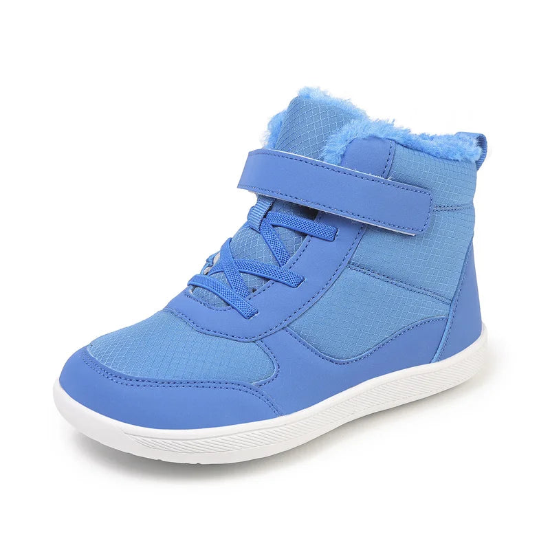 Wide Toe Winter Boots for Kids, Barefoot-Style High-Top Shoes with Cozy Lined Styling and Strap Options for Boys and Girls Cold-Weather Outfits