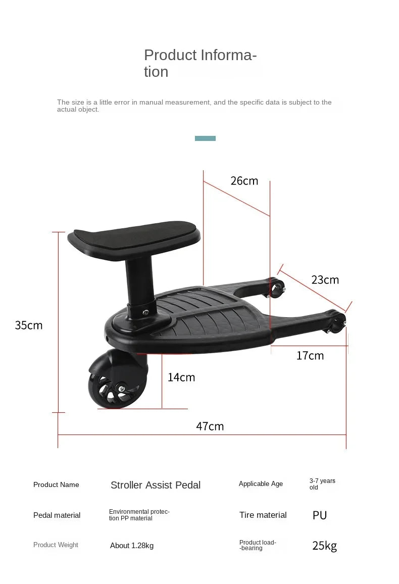 Second Child Stroller Board with Removable Seat, Sit-and-Stand Ride Along Platform in Black, Blue or Pink with Single or Double Wheel Options