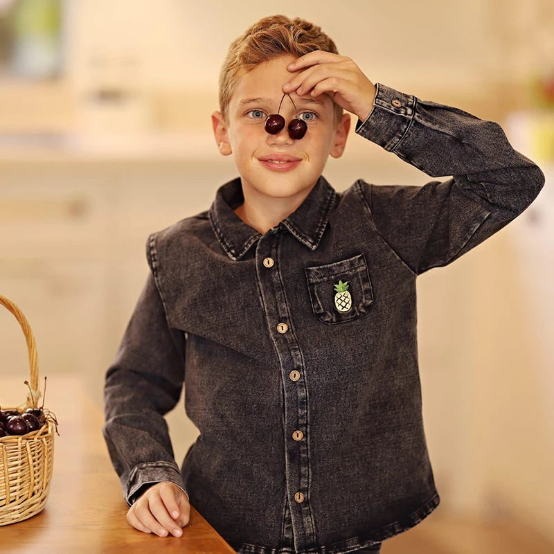Black Denim Family Matching Outfits with Embroidered Details, Girls Dresses and Skirts, Boys Shirts and Baby Sets for Sibling Photos