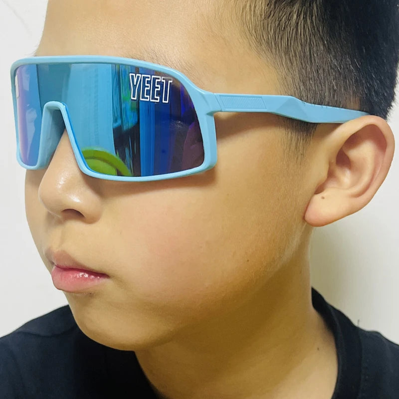 YEET Graphic Sunglasses with Jey Uso Main Event Lettering, Colorful Shield-Style Fan Shades in Children's and Adult Options for Party Outfits