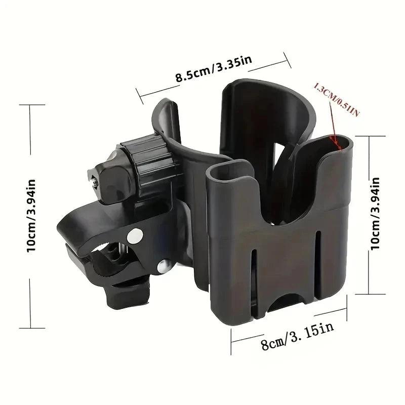 Stroller Beverage and Phone Organizer with Clamp Mount, 2-in-1 Cup and Bottle Holder in Black or Beige for Compatible Stroller and Wheelchair Frames
