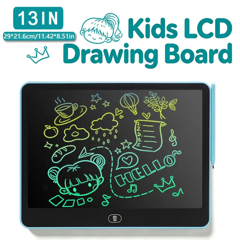 Erasable LCD Writing Board for Kids, 8, 11, 13 or 16 Inch Color Drawing Tablet with Stylus for Doodles, Handwriting and Number Practice