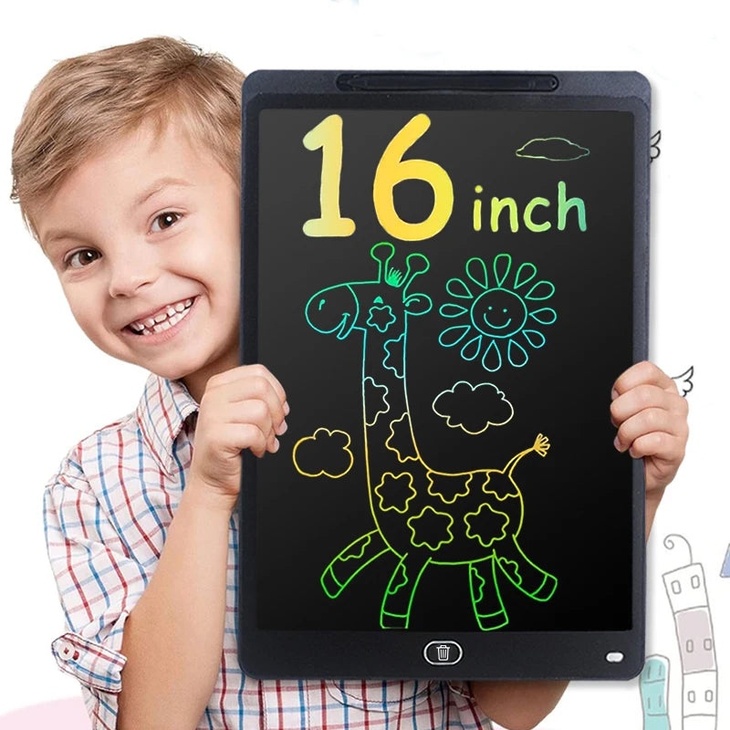 16-Inch Color LCD Drawing Board, Reusable Kids Writing Tablet with Erase Lock Switch and POM Stylus for Doodles, Letters and Number Practice