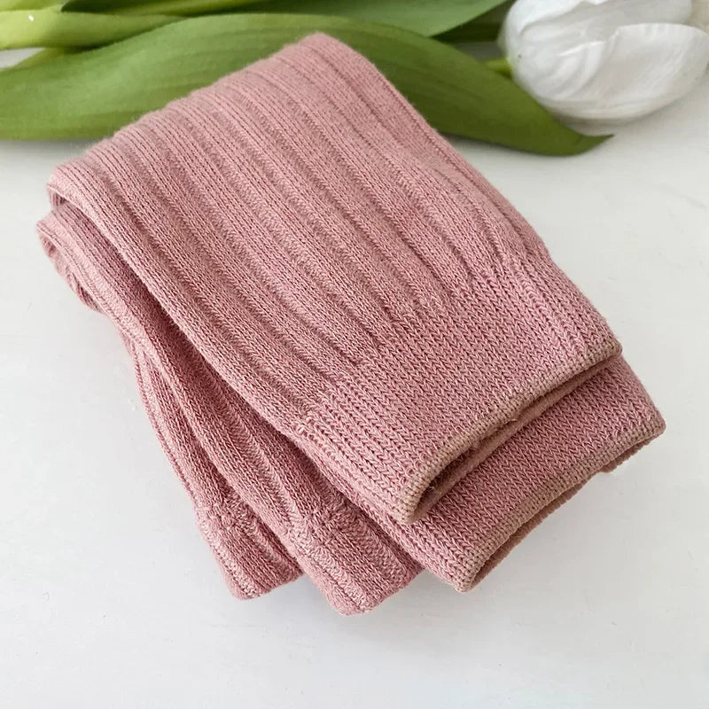 Ribbed Footless Leggings for Babies and Toddler Girls, Solid Color Knit Bottoms in Six Colors and Four Size Groups for Everyday Outfit Layering