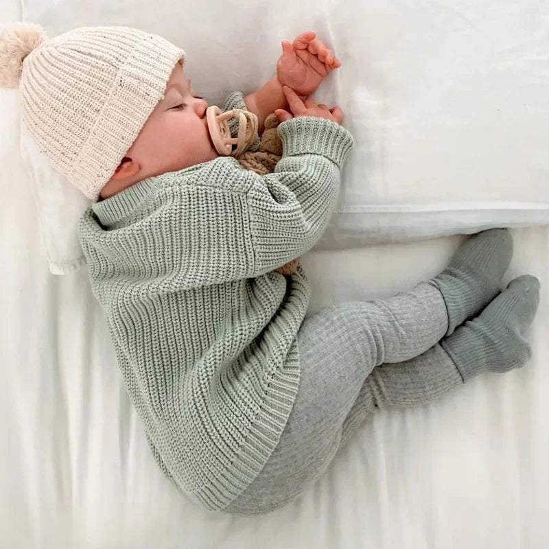 Cotton Crewneck Baby Sweater for Boys and Girls, Long Sleeve Ribbed Knit Pullover for Infants and Kids, Everyday Cool Weather Layering