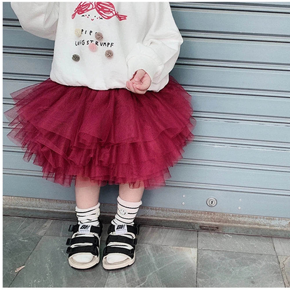 Tiered Tulle Tutu Skirt for Toddler and Little Girls with Gathered Waistband, Fluffy Solid Color Pettiskirt for Birthdays, Dance and Dress-Up