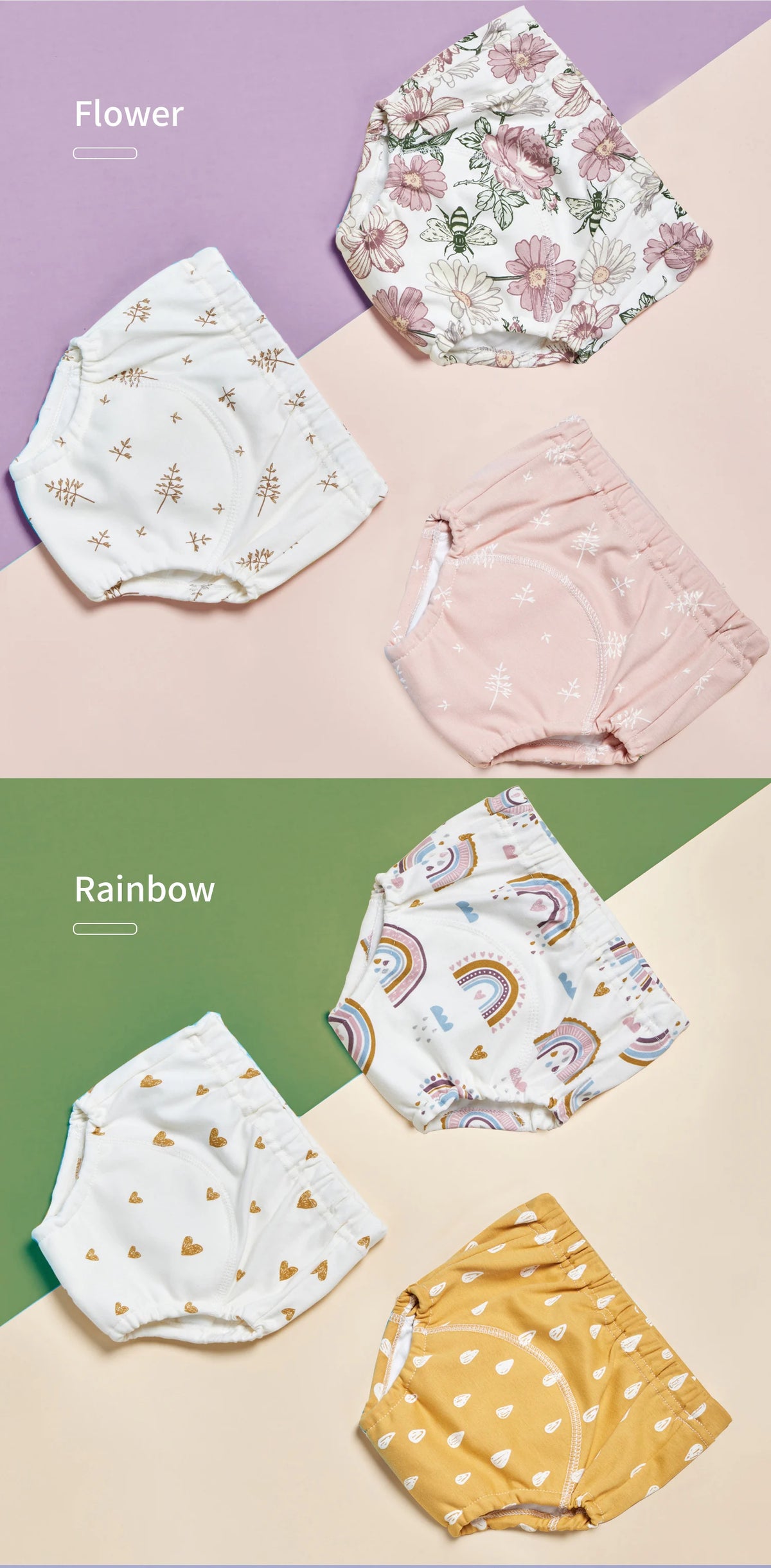 6-Layer Cotton Training Pants, 3-Pack Reusable Toddler Potty Underwear with Elastic Waist and Printed Designs in 90 cm and 100 cm Size Options