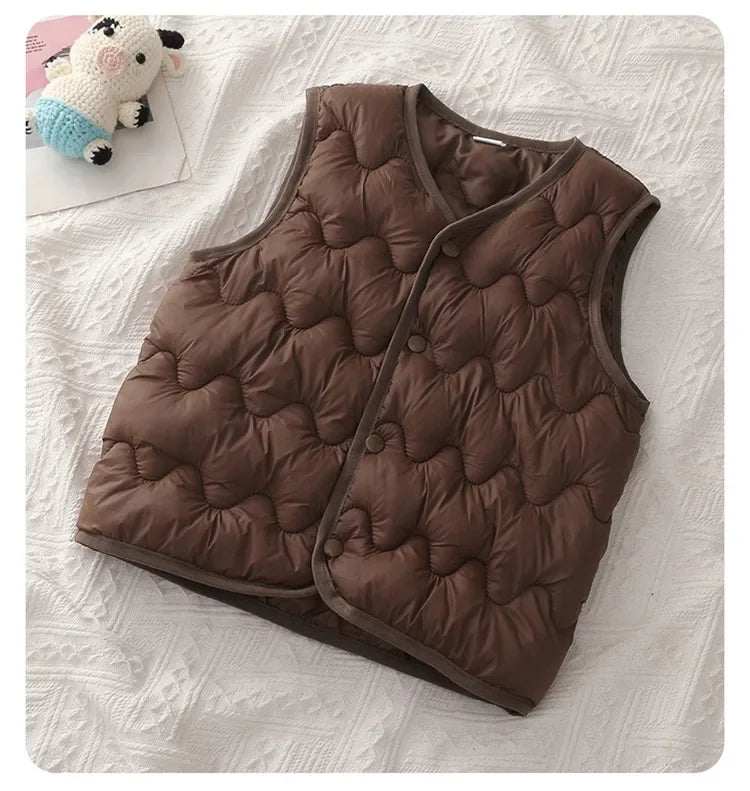 Quilted Toddler Vest with Snap-Front Closure, Solid Color Sleeveless Waistcoat for Boys and Girls in Sizes 2T–6T for Fall and Winter Layering