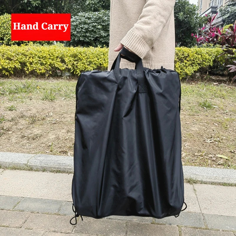 Stroller Gate Check Bag in Black Oxford Cloth with Drawstring Closure and Carry Handles, Foldable Travel Storage Cover for Compact Strollers