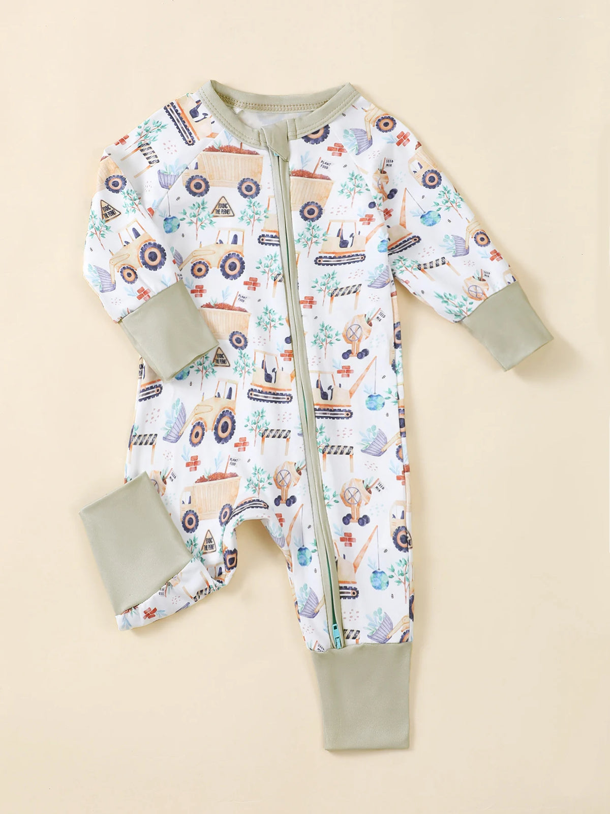 Bear Print Infant Romper with Long Sleeves and Front Fastenings, Contrast Trim and Footless Cuffs for Everyday Baby Outfits, Sizes 1-18 Months