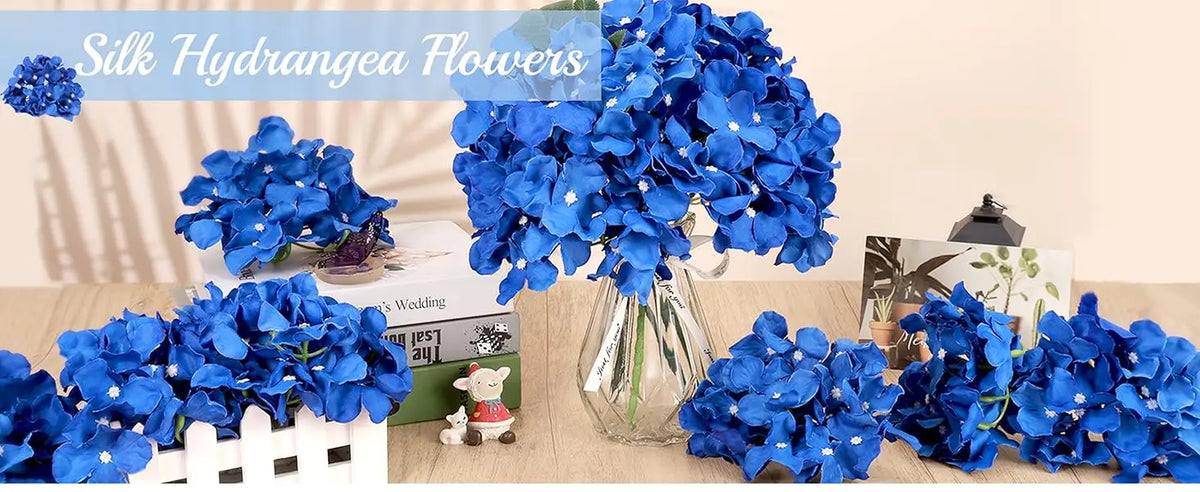 Silk Hydrangea Flower Heads, 25-Piece Artificial Flowers with Flexible Stems for DIY Wedding Centerpieces, Baby Shower and Home Party Decor