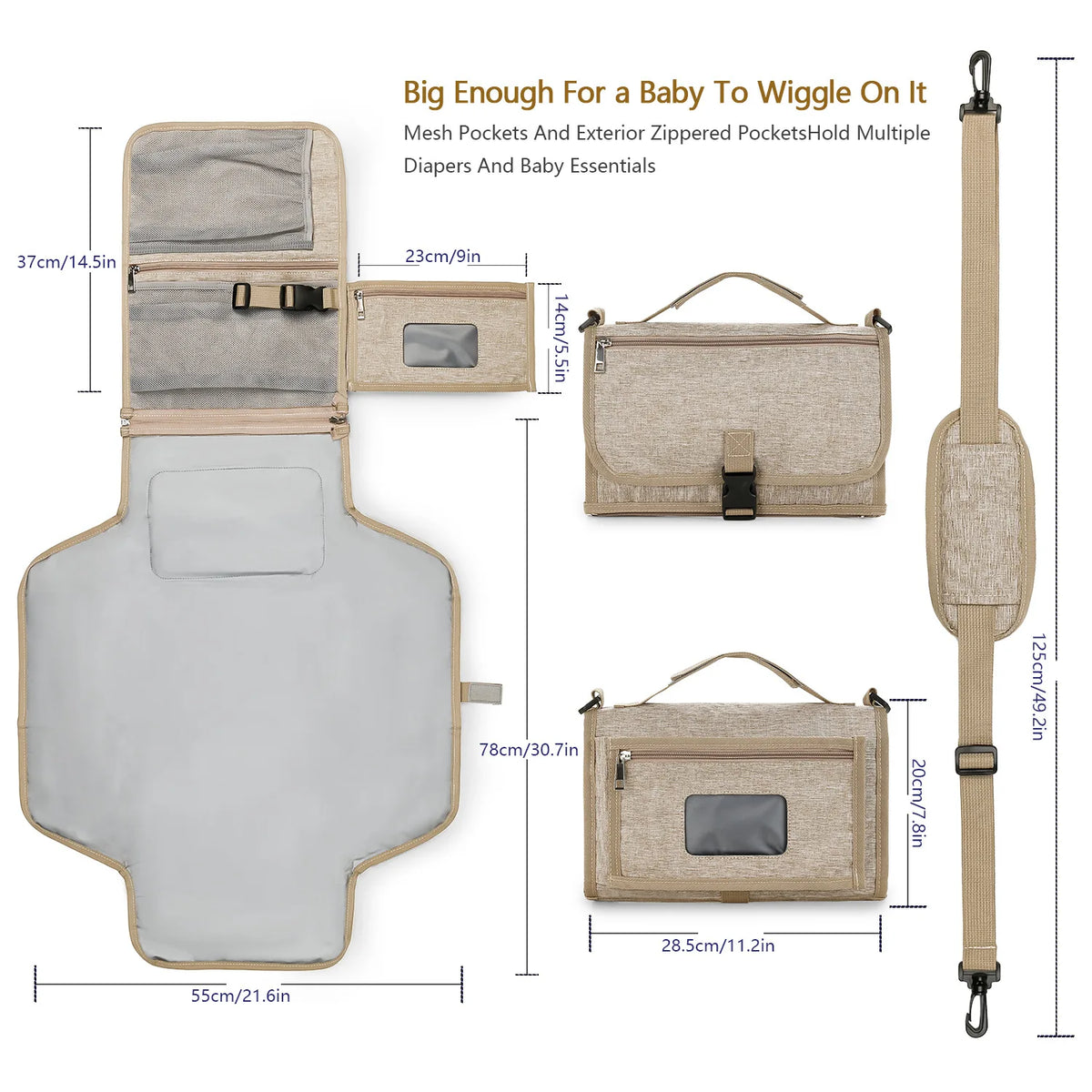 Diaper Changing Clutch with Foldout Baby Mat and Storage Pockets, 3-in-1 Portable Waterproof Changing Pad for Everyday Outings