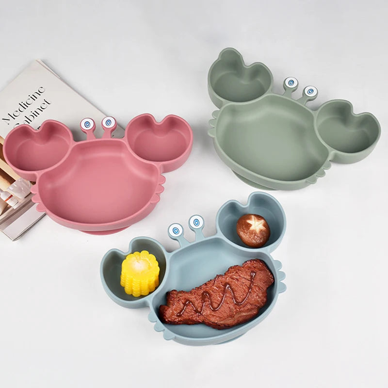 Silicone Suction Feeding Set, 10-Piece Panda Baby Tableware with Divided Plate, Bowl, Pocket Bib, Straw Cup and Two Utensil Pairs in Nine Colors