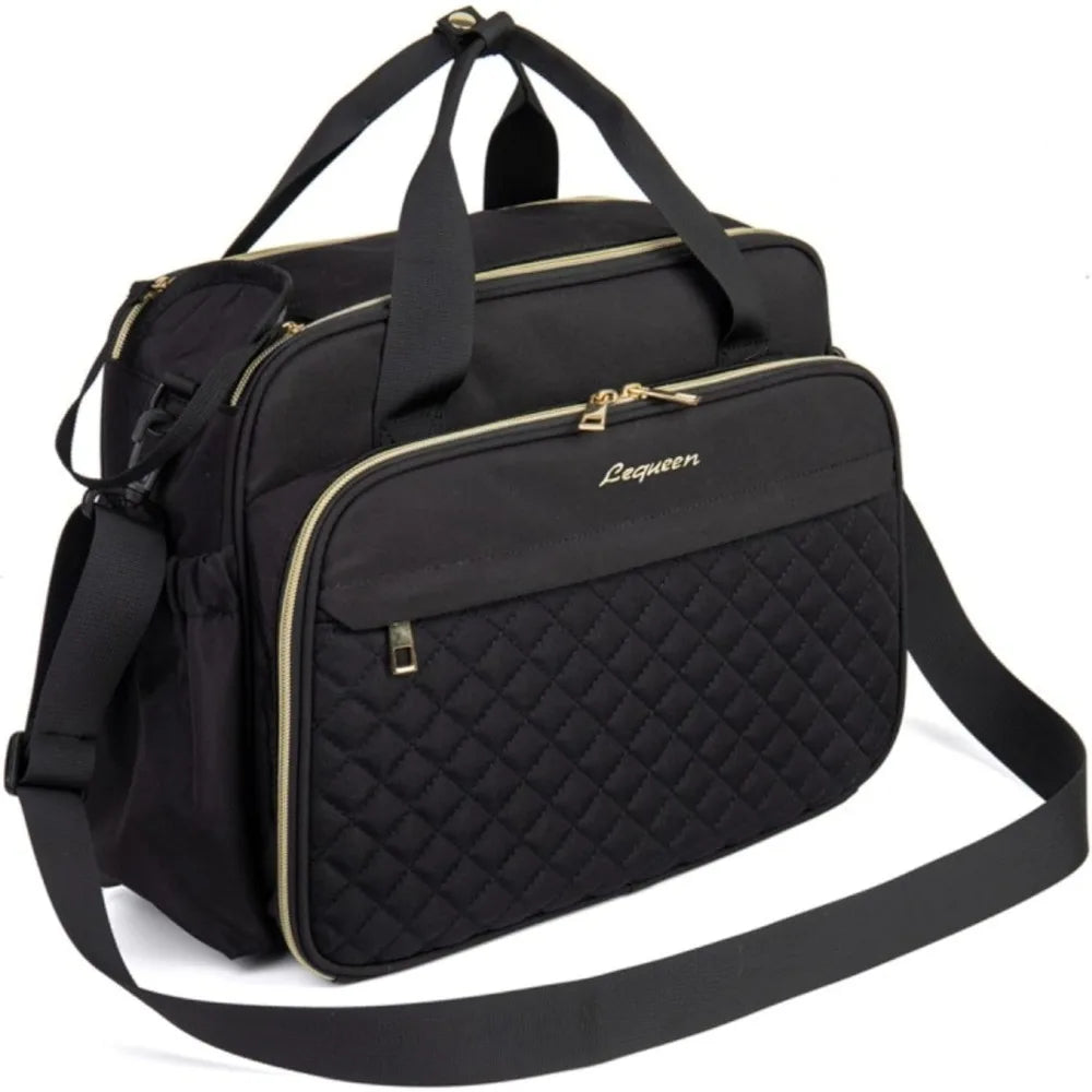 Crossbody Diaper Bag with Wide Double-Zip Opening, Quilted Front Pocket and Adjustable Shoulder Strap for Baby Essentials and Family Outings