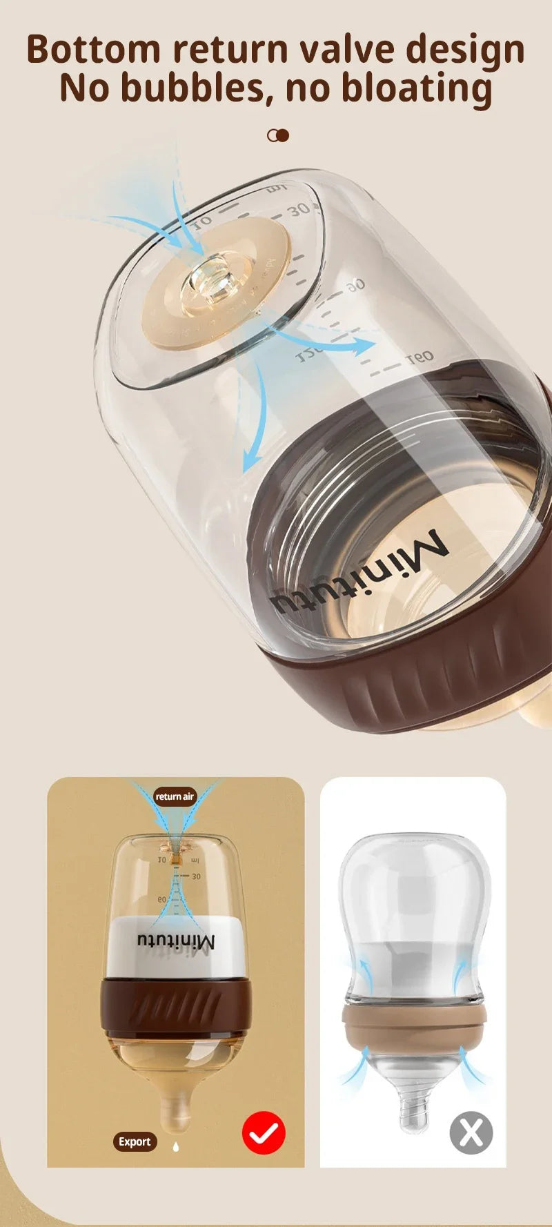 Glass Baby Feeding Bottle, Borosilicate Milk Bottle with Silicone Nipple and Bottom Air Return Valve, 80 mL, 160 mL and 240 mL Infant Options