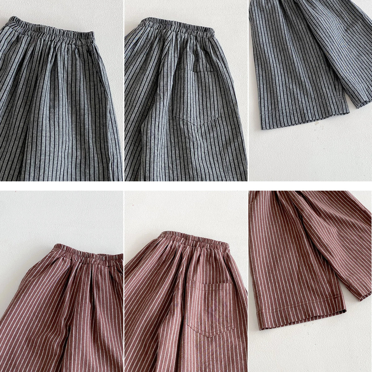 Cotton Toddler Striped Pants with Pull-On Elastic Waist, Relaxed Long Trousers for Boys and Girls in Six Colors, Sizes 12-24M to 5-6Y