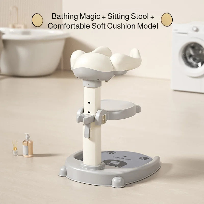 Adjustable Kids Shower Stand with Wraparound Support, Textured Base and Showerhead Holder, Gray or Brown Options for Adult-Supervised Bathing