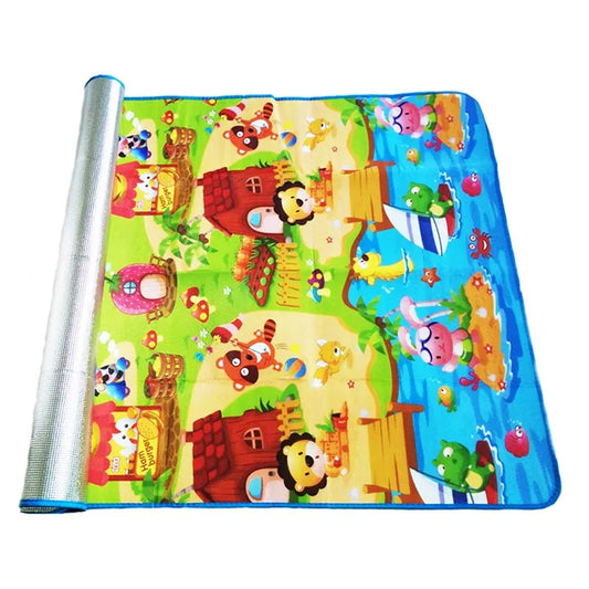 Portable Baby Floor Play Mat 180 x 120 cm, Single-Sided Printed PE Foam Crawling Rug with Waterproof Surface, Aluminum-Coated Back and Carry Bag