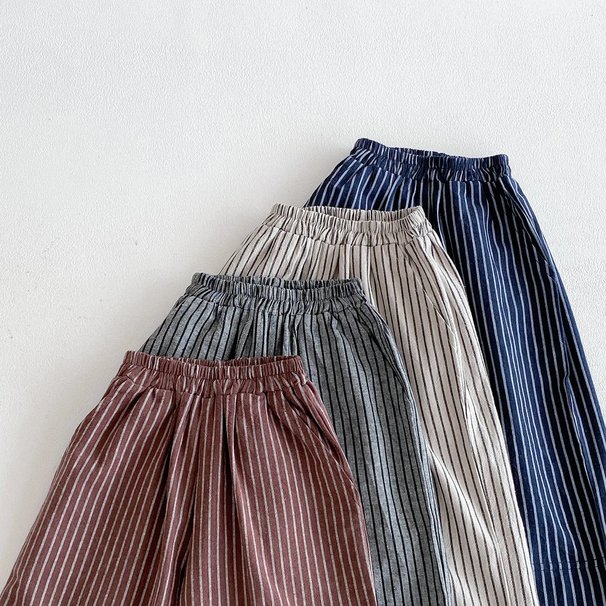 Cotton Toddler Striped Pants with Pull-On Elastic Waist, Relaxed Long Trousers for Boys and Girls in Six Colors, Sizes 12-24M to 5-6Y