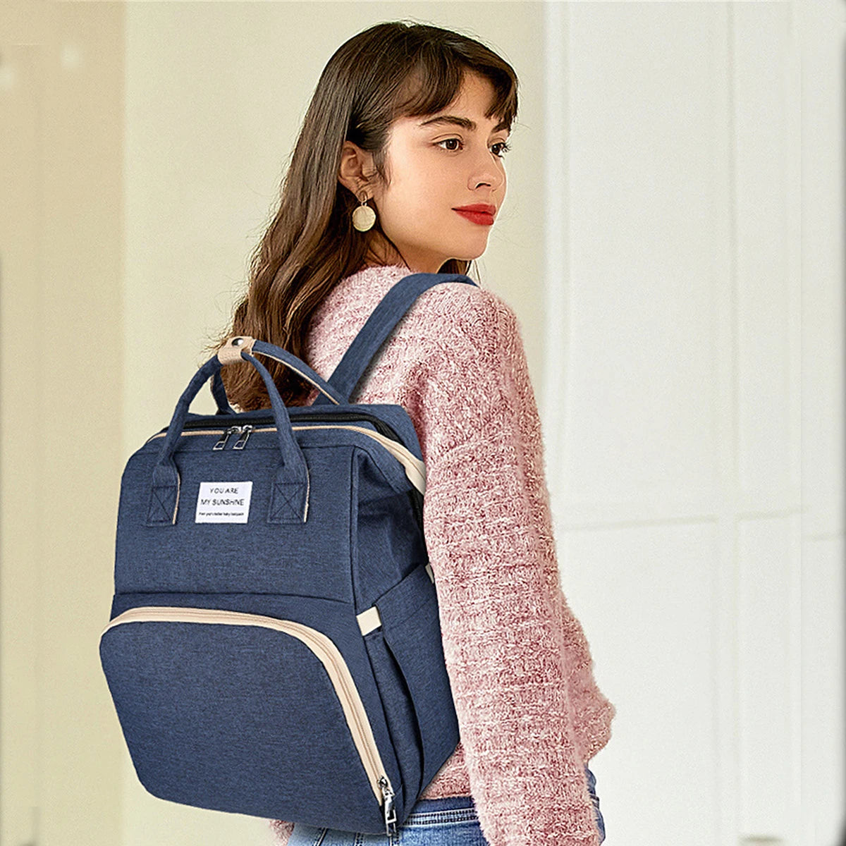 Diaper Backpack with Three Insulated Bottle Pockets and Fold-Out Changing Station, Multi-Pocket Baby Supply Bag for Moms and Dads on Everyday Outings