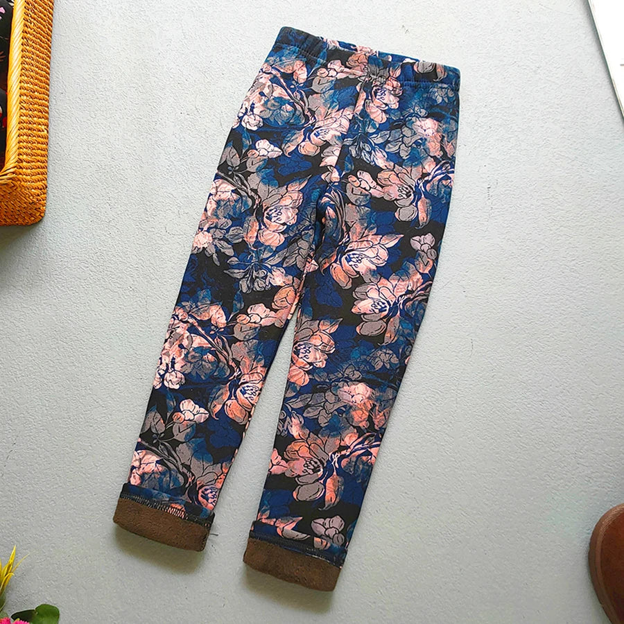 Printed Lined Leggings for Girls, Plush-Textured Winter Pants with Floral Heart and Pattern Options for Toddler and Kids Outfits, Sizes 2-3T to 10-11