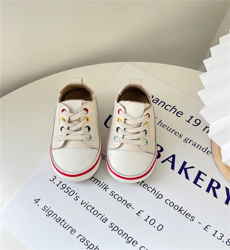 Toddler Colorful Eyelet Sneakers with Lace-Up Front and Contrast Sole Stripe, Beige or Yellow Baby Boys and Girls Casual Spring and Fall Shoes