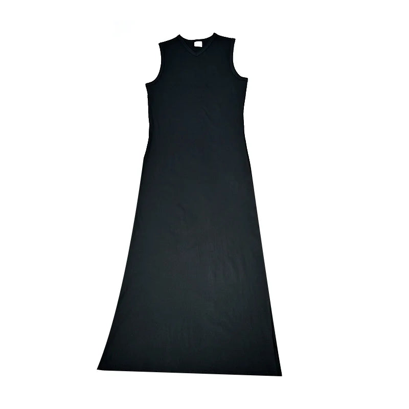 Women's Sleeveless Maxi Dress and Button-Front Cardigan Options, Black and Cream Layering Outfit for Everyday Wear, Ladies XS-3XL