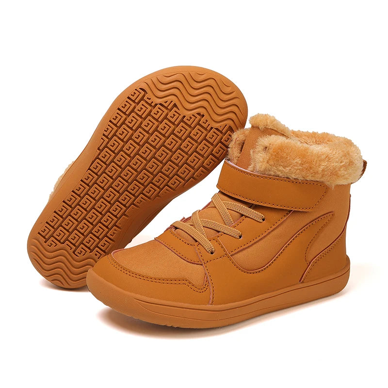 Wide Toe Winter Boots for Kids, Barefoot-Style High-Top Shoes with Cozy Lined Styling and Strap Options for Boys and Girls Cold-Weather Outfits