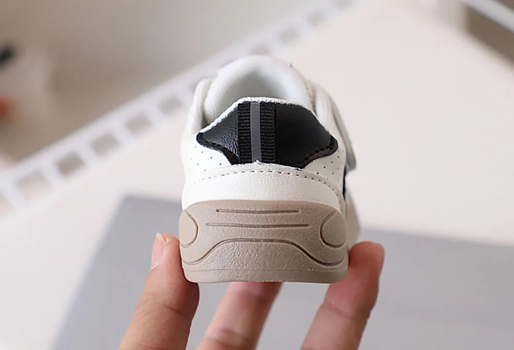 Toddler Bear Sneakers with Hook-and-Loop Strap, Perforated Upper and Striped Sides, Baby Boys and Girls Casual Shoes in Black Gold or Red, Sizes 16-25