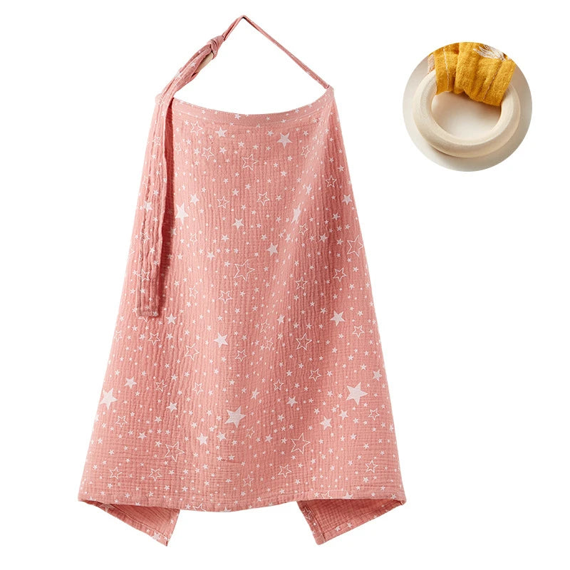 Cotton Nursing Cover with Adjustable Metal Buckle, Breathfeeding Privacy Shawl in Floral, Leaf and Leopard Prints for Moms on the Go