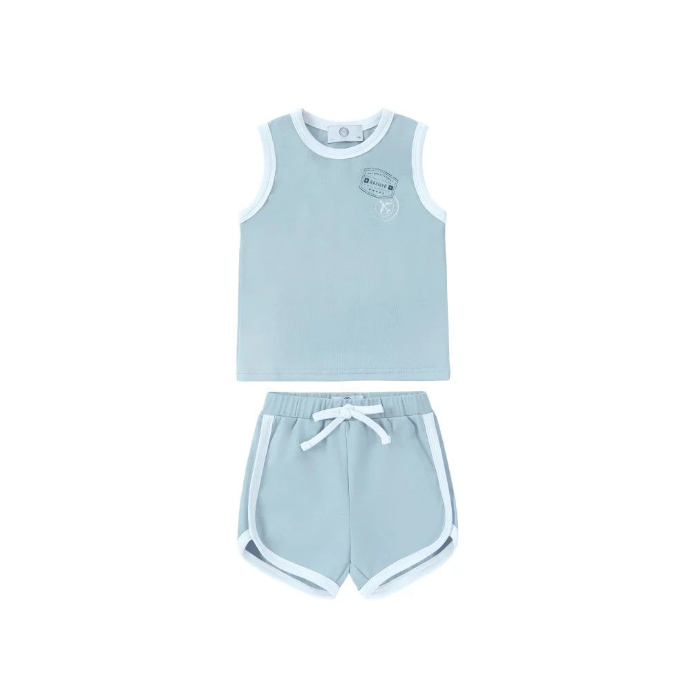 Kids Ringer Matching Outfits in Cotton Jersey with Stamp Graphics, Contrast Trim Dresses, Tees, Shorts and Baby Sets for Summer Photos
