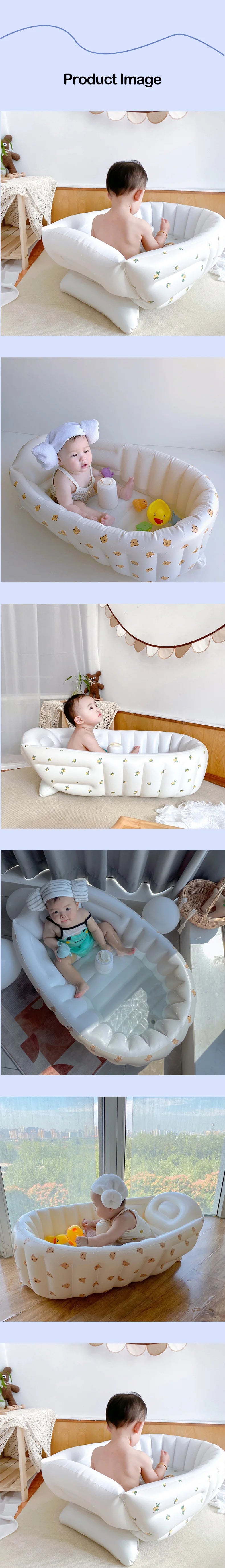 Portable Baby Bath Tub with Built-In Air Pump, Inflatable PVC Bathtub in Animal and Olive Prints for Home Bathing and Family Travel