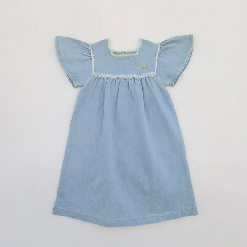 Light Blue Denim Sibling Outfits, Cotton Boys Shirts and Shorts, Girls Dresses and Skirts, Baby Rompers and Overalls for Matching Family Looks