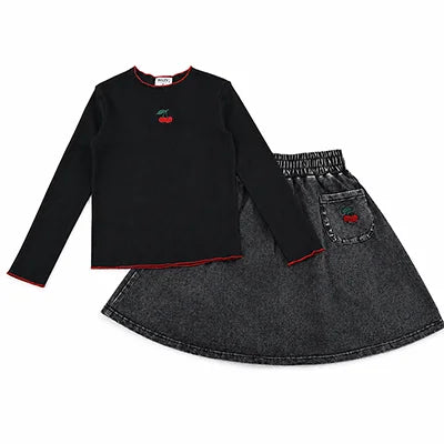 Black Denim Family Matching Outfits with Embroidered Details, Girls Dresses and Skirts, Boys Shirts and Baby Sets for Sibling Photos