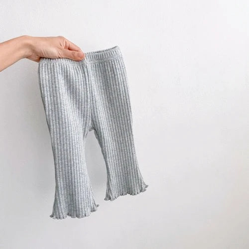 Baby Ribbed Flare Pants for Boys and Girls, Solid Color Pull-On Trousers with Flared Hems in Four Colors, Sizes 6–9M to 4T for Everyday Outfits